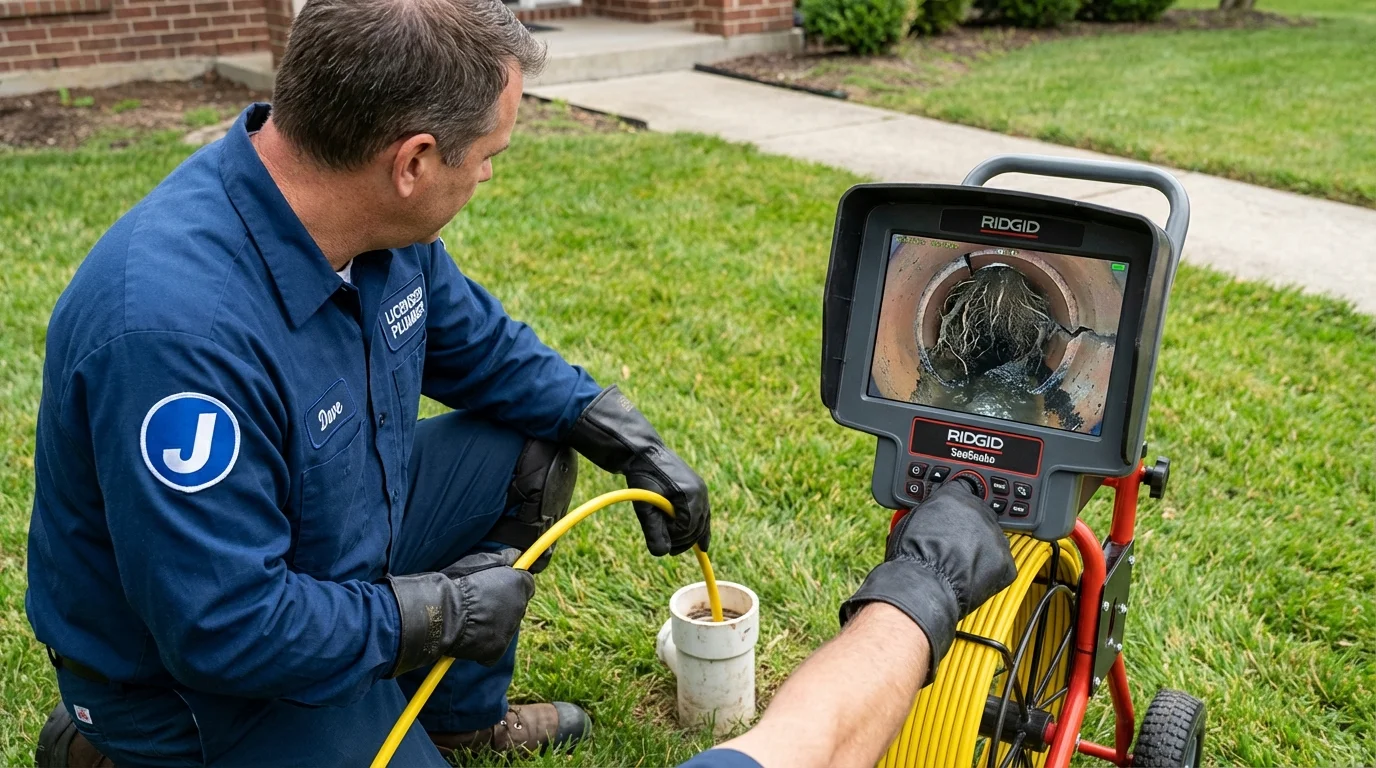 Sewer camera inspection being performed by Johns Plumbing LLC in Leitchfield