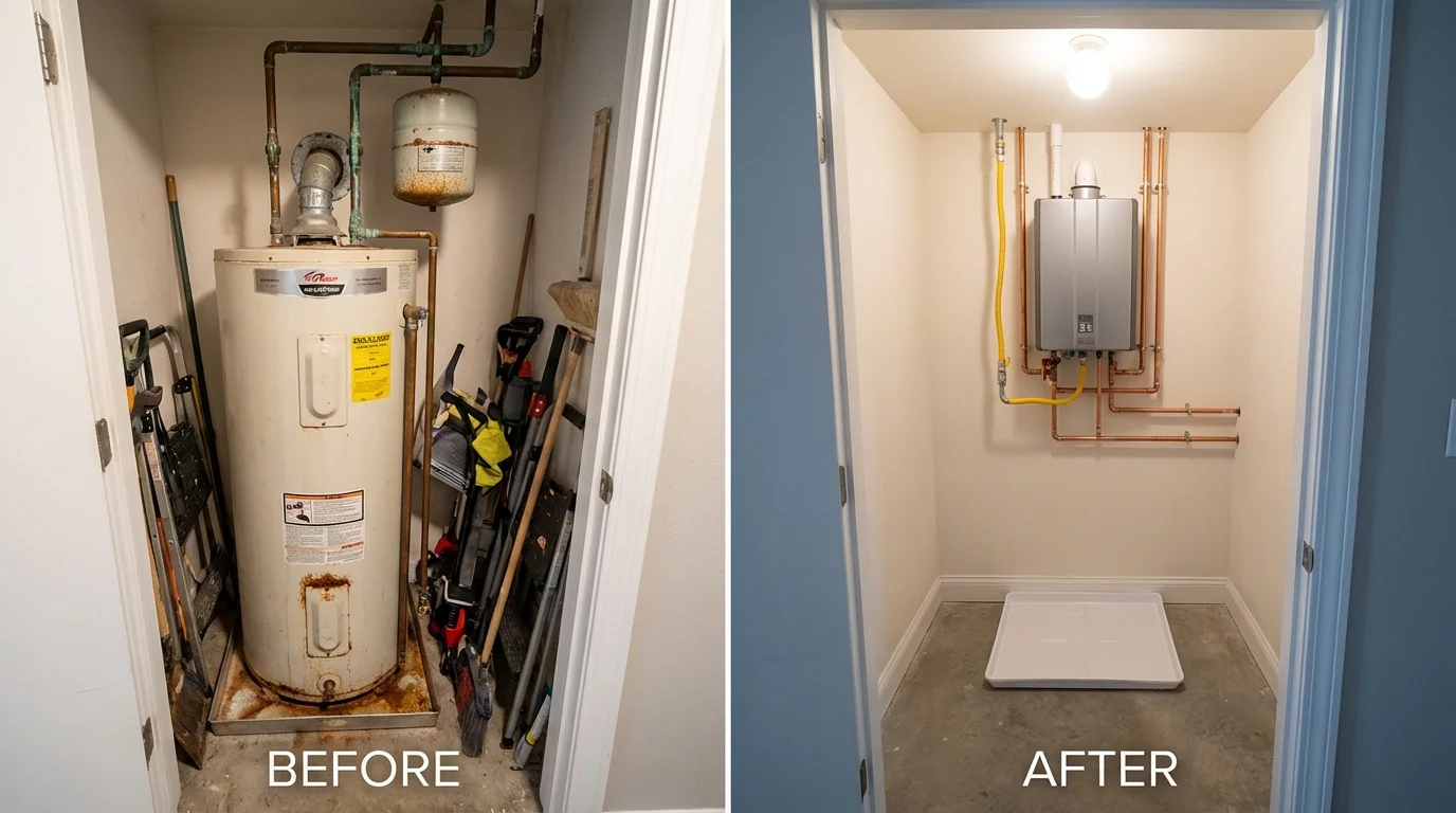 Tank water heater versus wall-mounted tankless unit comparison for Leitchfield, KY homeowners