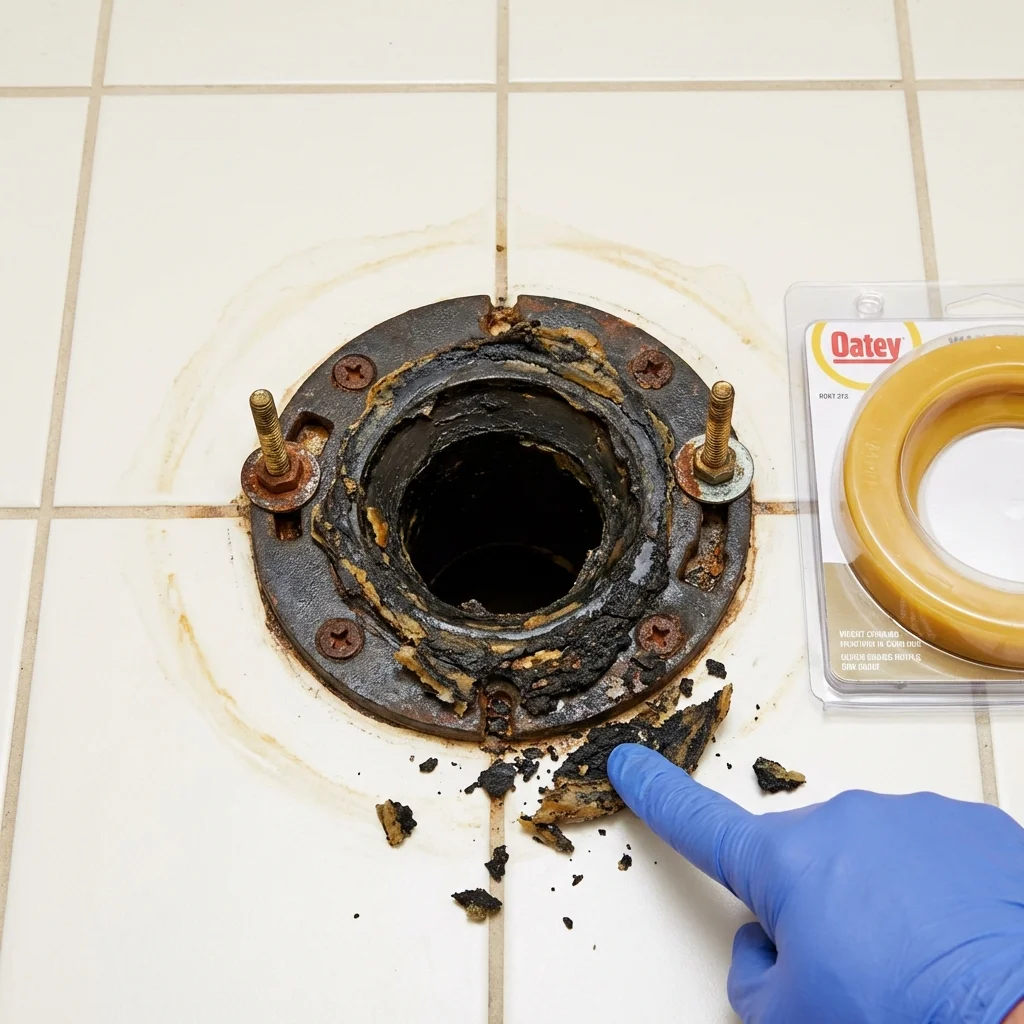 Failed wax ring showing water seepage at the base of a toilet in a Leitchfield, KY home